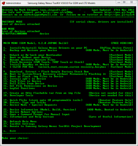 Οι επιλογές του Galaxy Nexus Toolkit