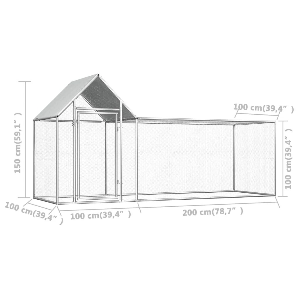 vidaxl 144554 Outdoor Chicken Coop 3x1x1.5 m Galvanised Steel