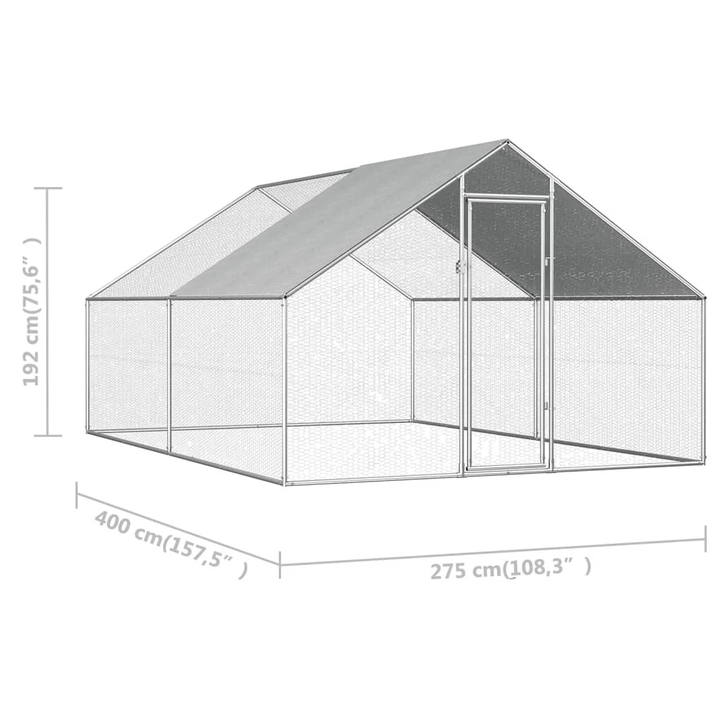 vidaXL 170789 Outdoor Chicken Cage 2.75x4x1.92 m Galvanised Steel
