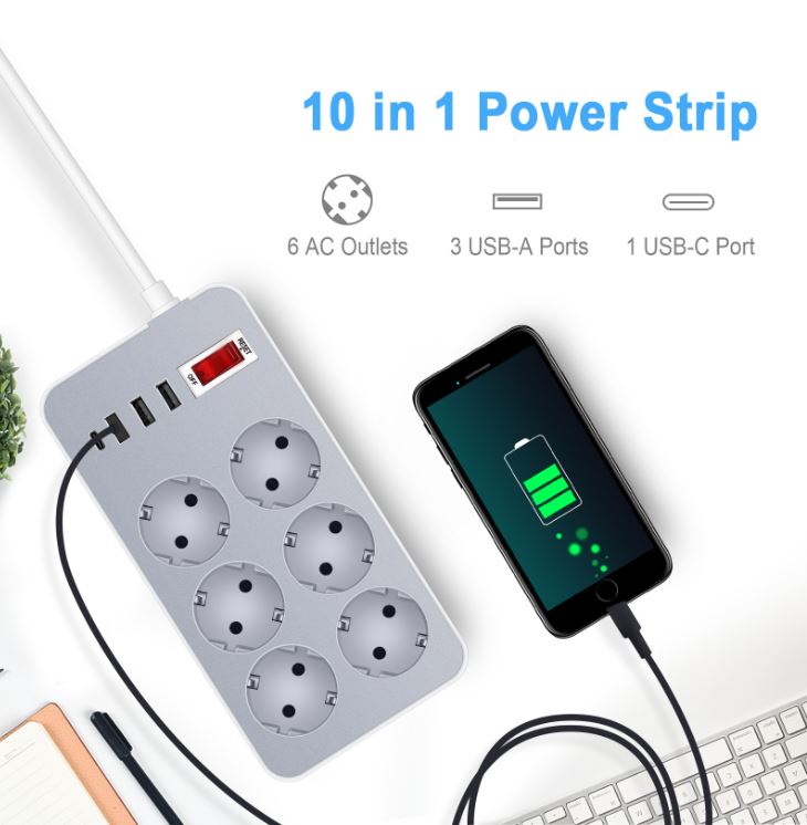 [ΣΟΥΠΕΡ ΤΙΜΗ] Excellent power strip with 6 sockets, 3 USB and 1 Type-C for 11 euros!