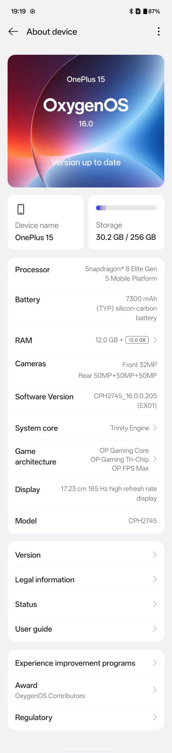 OnePlus 15 internal features