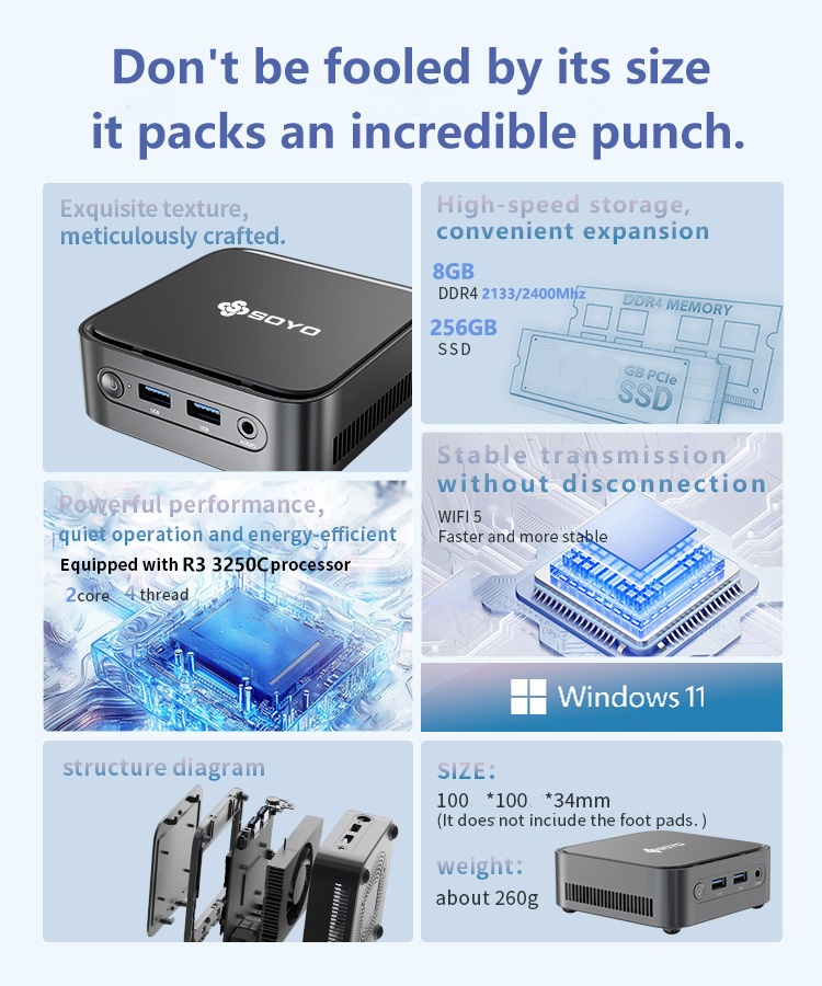 SOYO M4 Power Mini PC internal and ports