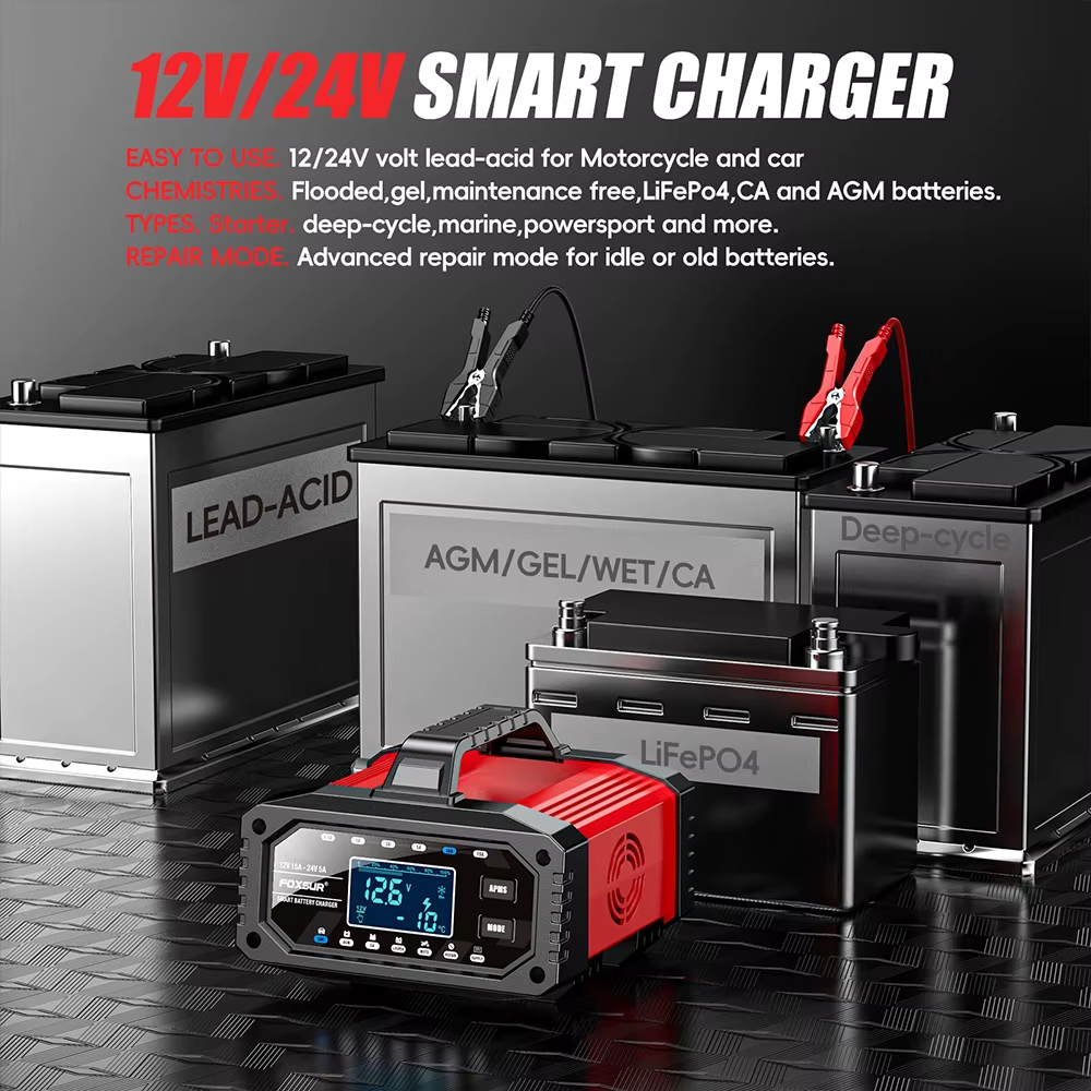 FOXSUR battery charger display and safety