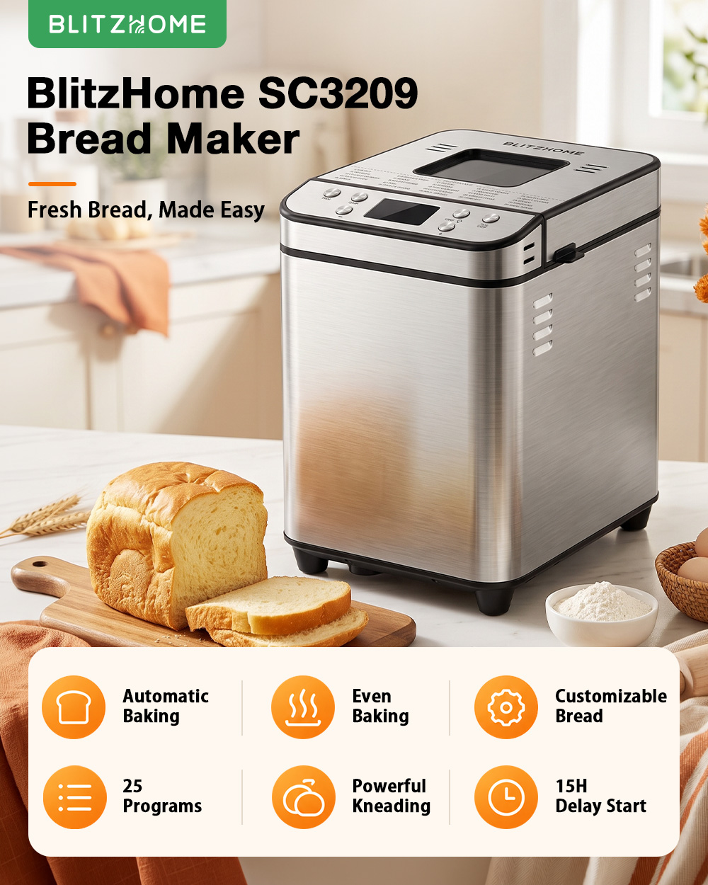 BlitzHome SC3209 bread maker features