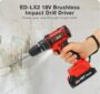 Mensela ED-LX2 18V Cordless Brushless Impact Drill Driver Electric Hammer Drill Screwdriver