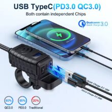 Φορτιστής Μηχανής 48W με USB & Type-C, QC3.0 / PD 3.0, οθόνη τάσης και διακόπτη On/Off