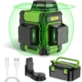 Huepar HM03CG Laser Level 3x360 Self Leveling Rechargeable Green Laser Cross Line 3D 12 lines Level Tool Magnetic Mount IP54
