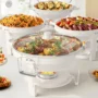 WARMOUNTS White Chafing Dishes for Buffet with Glass Lid (5QT,2 or 4Pack),Maifanite Coated Round Chafing Dish Set w or Mirror...