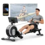 Akluer RM001 Magnetic Rowing Machine with 16 Level Resistance, 20dB Ultra Quiet Dual Rail Rower,150kg Load Capacity,Vertical Foldable Design,Kinomap App...