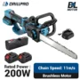 Drillpro 12 Inch Telescopic Brushless Electric Lithium Chainsaw 200W 11m or s Chain Speed Rechargeable Cordless Saw for Cutting Pruning