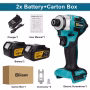 688N.m 1/4'' Brushless Electric Screwdriver Cordless Screwdriver Electric Drill Impact Driver Kit for Makita 18V Battery Pin - 2 Batteries