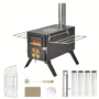 Xmund Winter Wood Burning Stove with 5 Chimneys Portable Camping Outdoor Fire Pit Black Stainless Steel Tent Stove for Cooking...