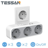 TESSAN TS-322-DE : 3 σούκο πρίζες, και 2 USB σε ένα πολύπριζο που σηκώνει 2500W, με 15.7€!